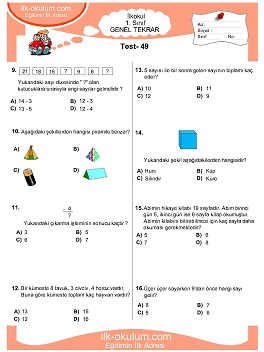 ilkokul 1. Sınıf Genel Tekrar Testleri 